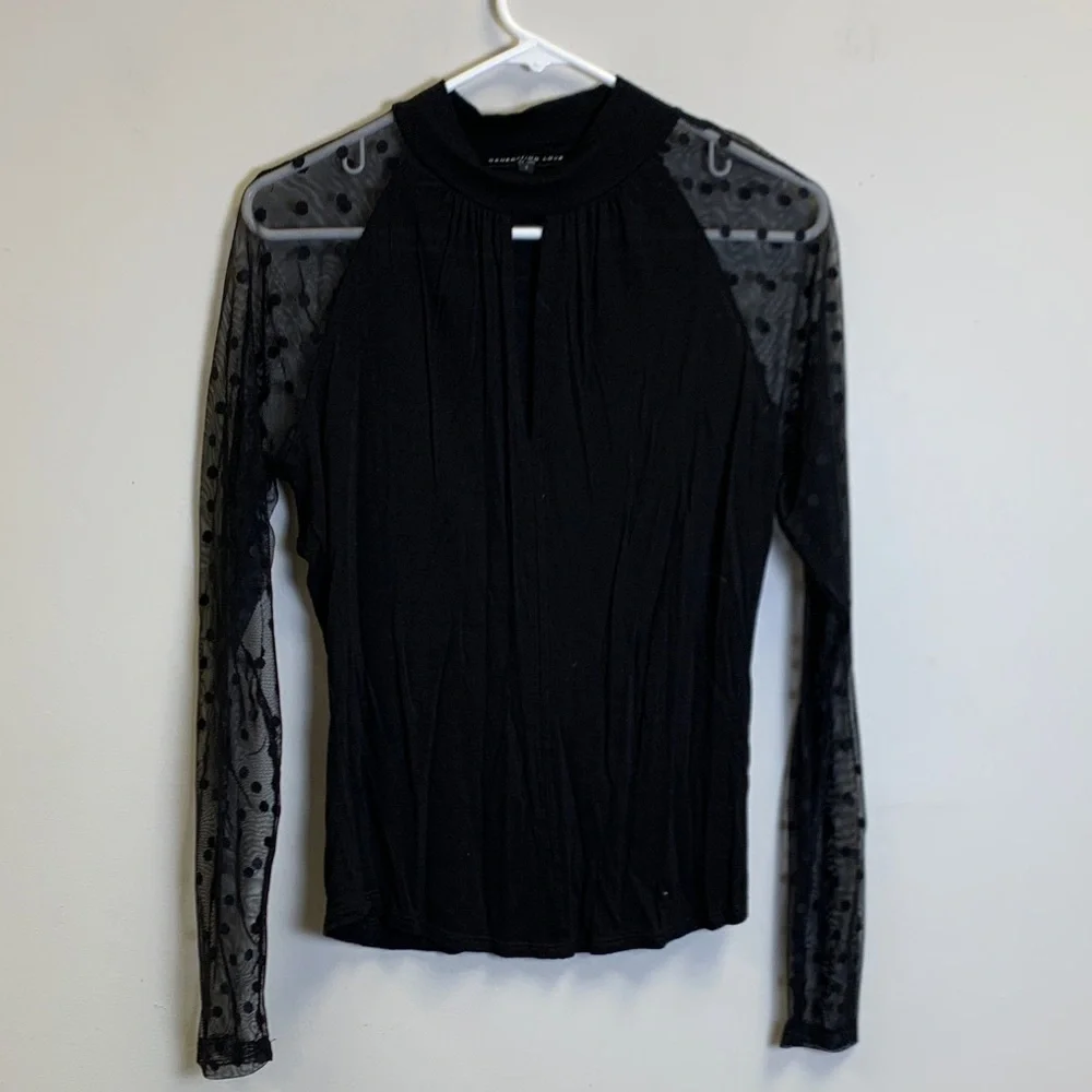 Generation Love Black Top with Sheer Polka Dot Sleeves
